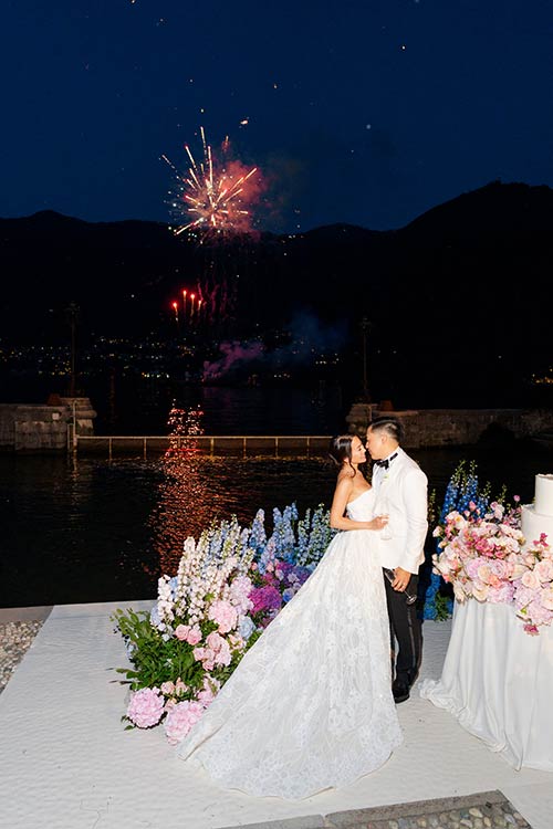 Fireworks for wedding on Lake Como